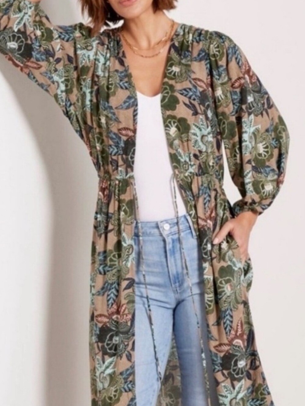 Evereve Mindy Floral Longline Boho Peasant Kimono Wrap